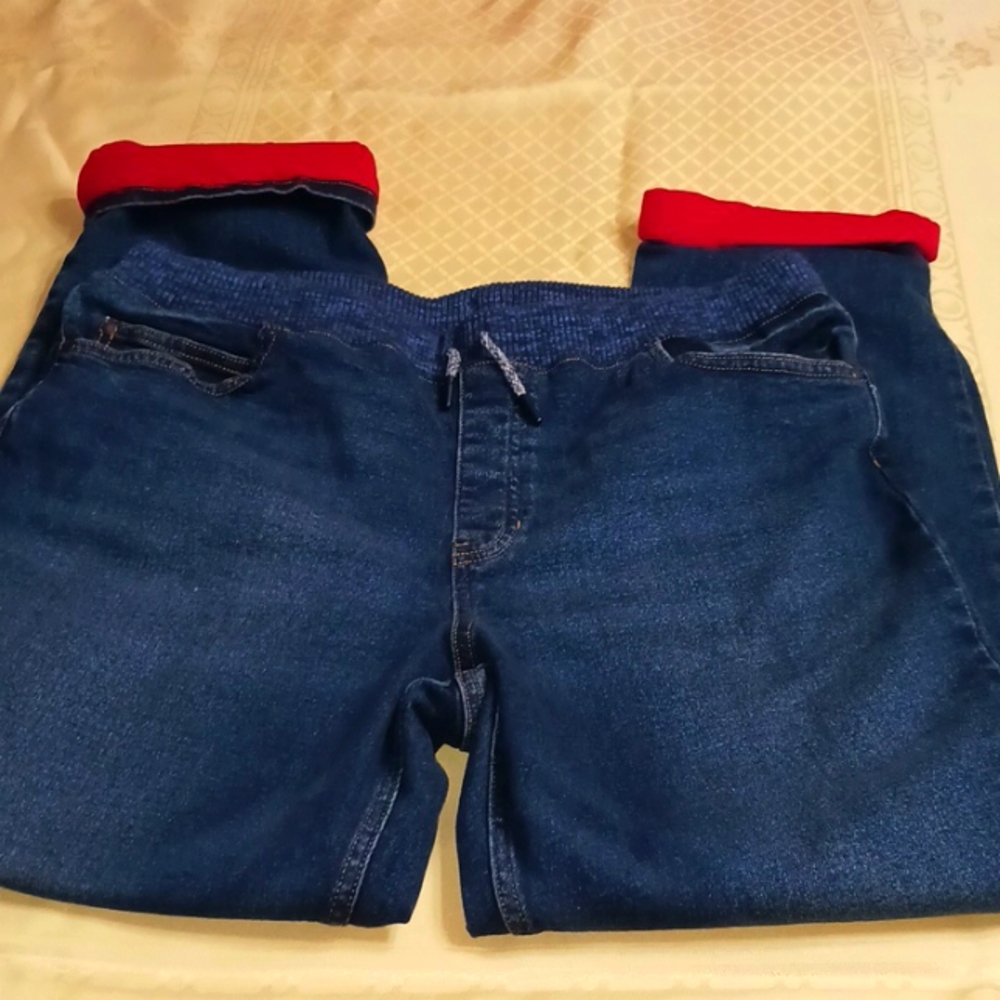 Lands End blue and red Jean elastic waist 2XL 18 Husky Warm for winter pockets